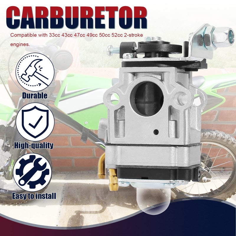 QAZAKY Carburetor for 33cc 40cc 43cc 47cc 49cc 50cc 2-Stroke Engine 15mm Intake Hole Dirt Pocket Rocket Bike ATV Scooter Mini Chopper Quad Go Kart Hedge Trimmer Brush Cutter Blower Edger Cultivator - Image 4